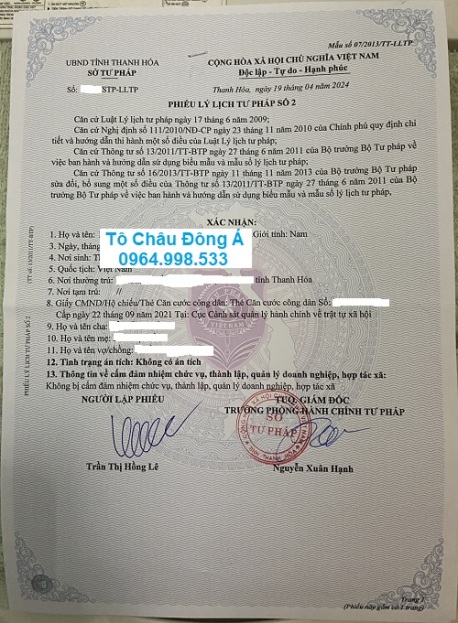 Cấp phiếu lý lịch tư pháp nhanh tại Nghệ An với chi phí cực rẻ