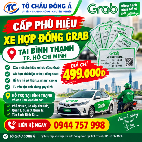 CẤP PHÙ HIỆU XE HỢP ĐỒNG GRAB  TẠI BÌNH THẠNH TP. HỒ CHÍ MINH