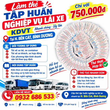 Cấp thẻ tập huấn nghiệp vụ lái xe tại H. Bến Cát, Bình Dương