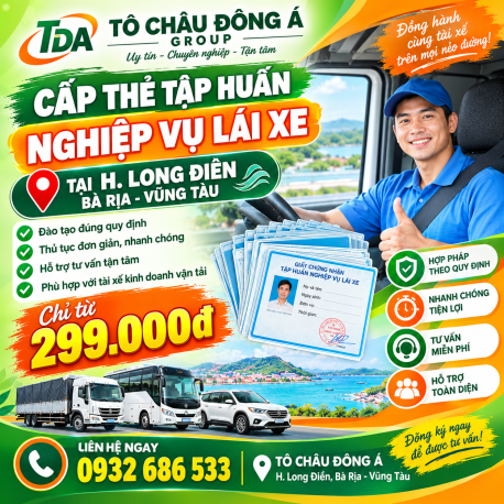 Cấp thẻ tập huấn nghiệp vụ lái xe tại H. Long Điền, Bà Rịa, Vũng Tàu