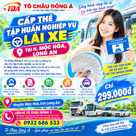 Cấp thẻ tập huấn nghiệp vụ lái xe tại H. Mộc Hóa, Long An