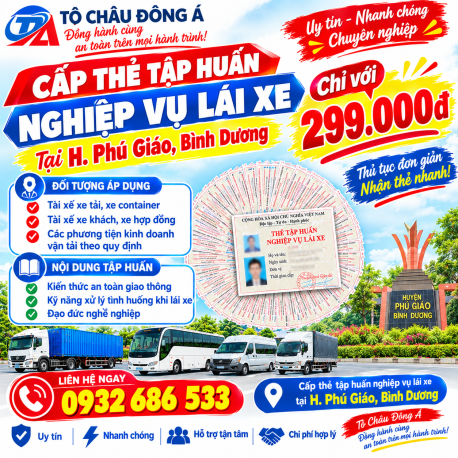 Cấp thẻ tập huấn nghiệp vụ lái xe tại H. Phú Gíao, Bình Dương