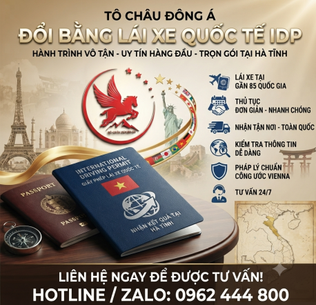 Dịch Vụ Đổi Bằng Lái Xe Quốc Tế IDP Trọn Gói, Uy Tín Tại Hà Tĩnh