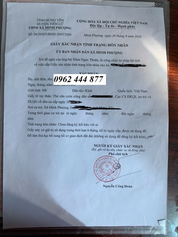 DỊCH VỤ XIN XÁC NHẬN HÔN NHÂN NHANH Ở VĨNH LONG