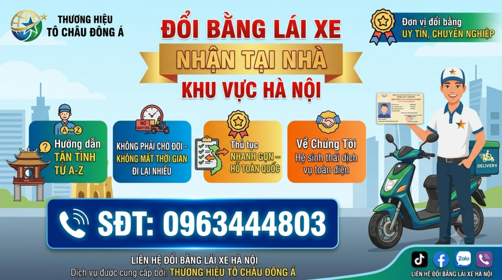 Đổi bằng lái xe nhận tại nhà khu vực Hà Nội Đông Anh