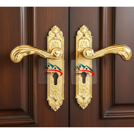 Khóa Cửa Tay Gạt Đồng Thau 24K Vàng Bóng Cao Cấp