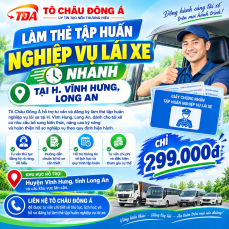  Làm thẻ tập huấn nghiệp vụ lái xe nhanh tại H. Vĩnh Hưng, Long An