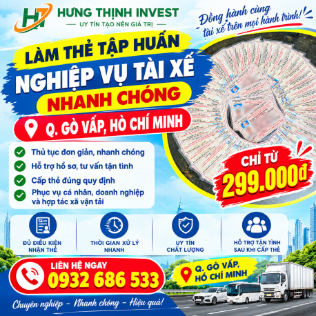 Làm thẻ tập huấn nghiệp vụ tài xế nhanh ở Q. Gò Vấp, Hồ Chí Minh