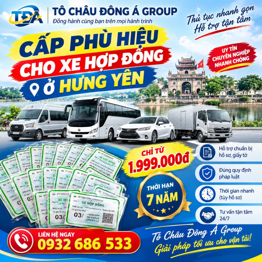 Cấp phù hiệu cho xe hợp đồng kinh doanh kinh doanh vận tải ở Hưng Yên