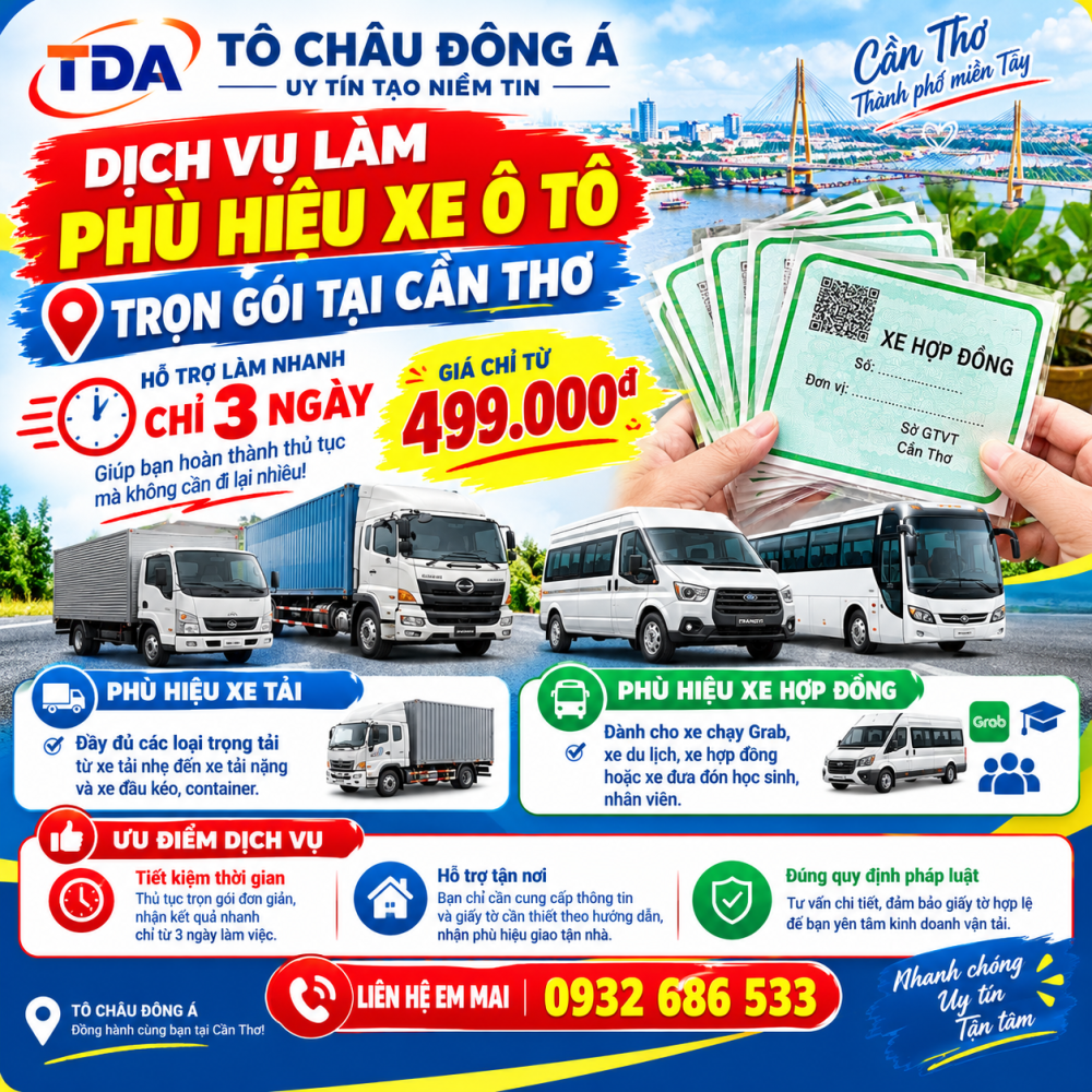  Cấp phù hiệu xe tại Cần Thơ giá rẻ uy tín