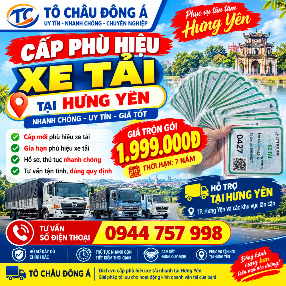  Cấp phù hiệu xe tải uy tín trọn gói tại hưng yên