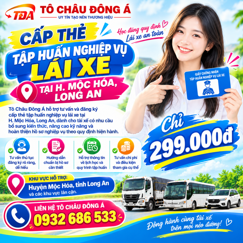 Cấp thẻ tập huấn nghiệp vụ lái xe tại H. Mộc Hóa, Long An