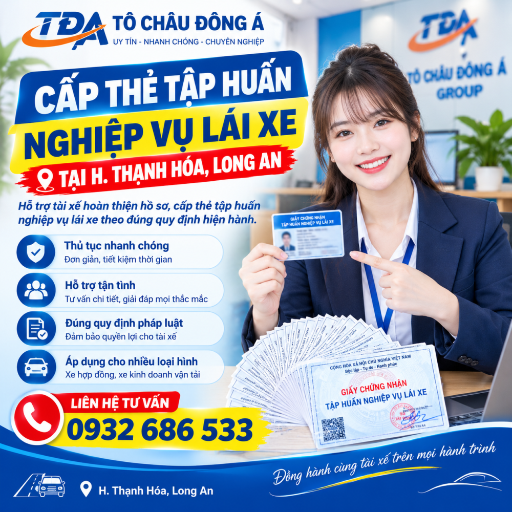 Cấp thẻ tập huấn nghiệp vụ lái xe tại H. Thạch Hóa, Long An