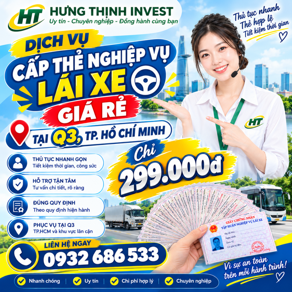  Cấp thẻ tập huấn nghiệp vụ lái xe tại Q3, TPHCM