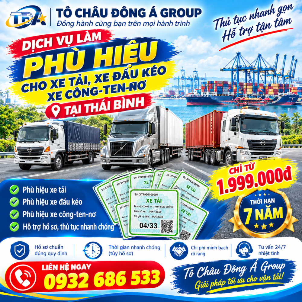 Dịch vụ làm phù hiệu cho các loại xe tải, xe đầu kéo, xe công-ten-nơ tại Thái Bình 