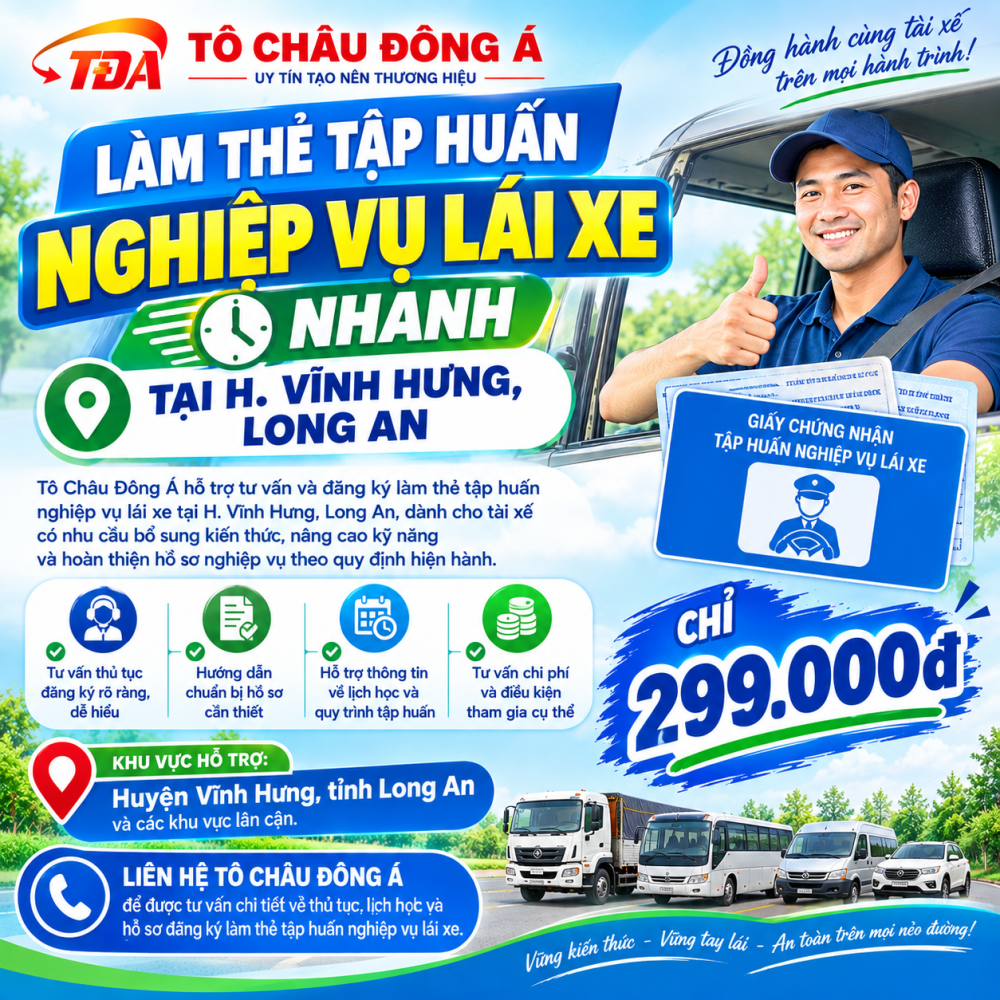  Làm thẻ tập huấn nghiệp vụ lái xe nhanh tại H. Vĩnh Hưng, Long An