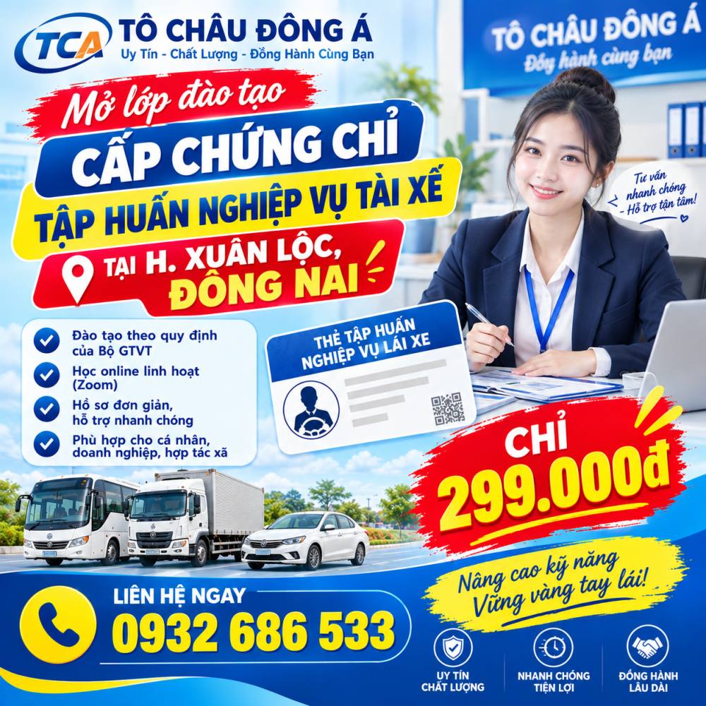  Mở lớp đào tạo cấp chứng chỉ tập huấn nghiệp vụ tài xế ở H.Xuân Lộc, Đồng Nai