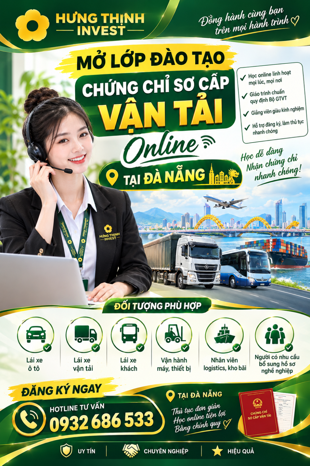  Mở lớp đào tạo chứng chỉ sơ cấp vận tải online tại Đà Nẵng
