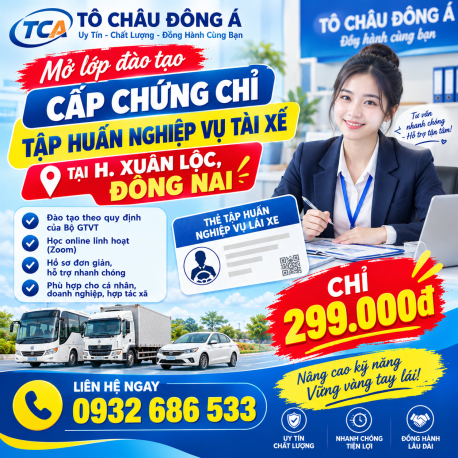  Mở lớp đào tạo cấp chứng chỉ tập huấn nghiệp vụ tài xế ở H.Xuân Lộc, Đồng Nai