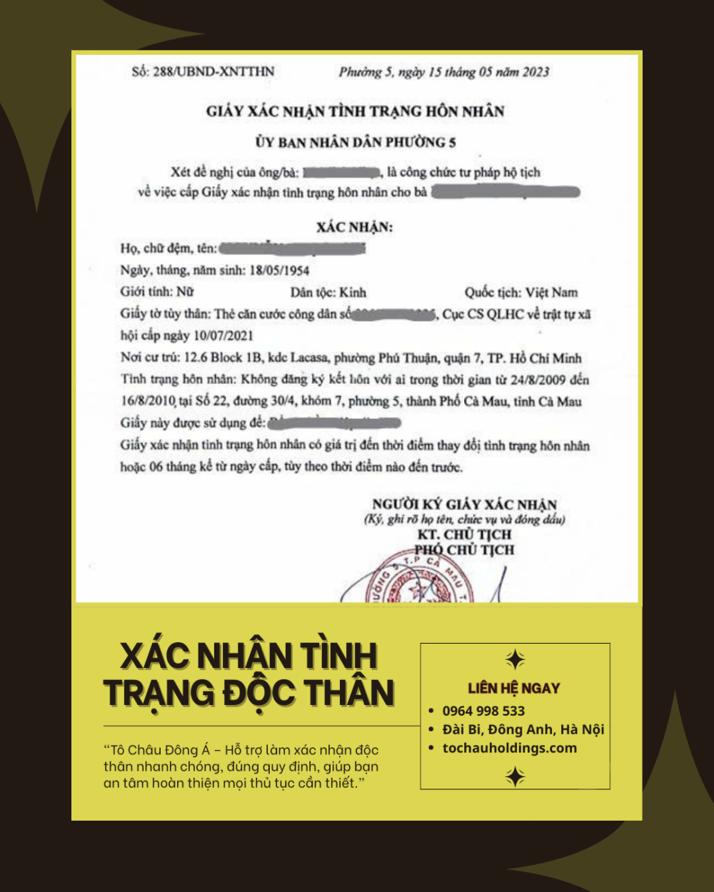 Làm giấy độc thân ở đâu Phú Thọ nhanh 