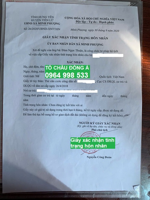 Xin giấy xác nhận tình trạng hôn nhân tại Đồng Nai cực nhanh